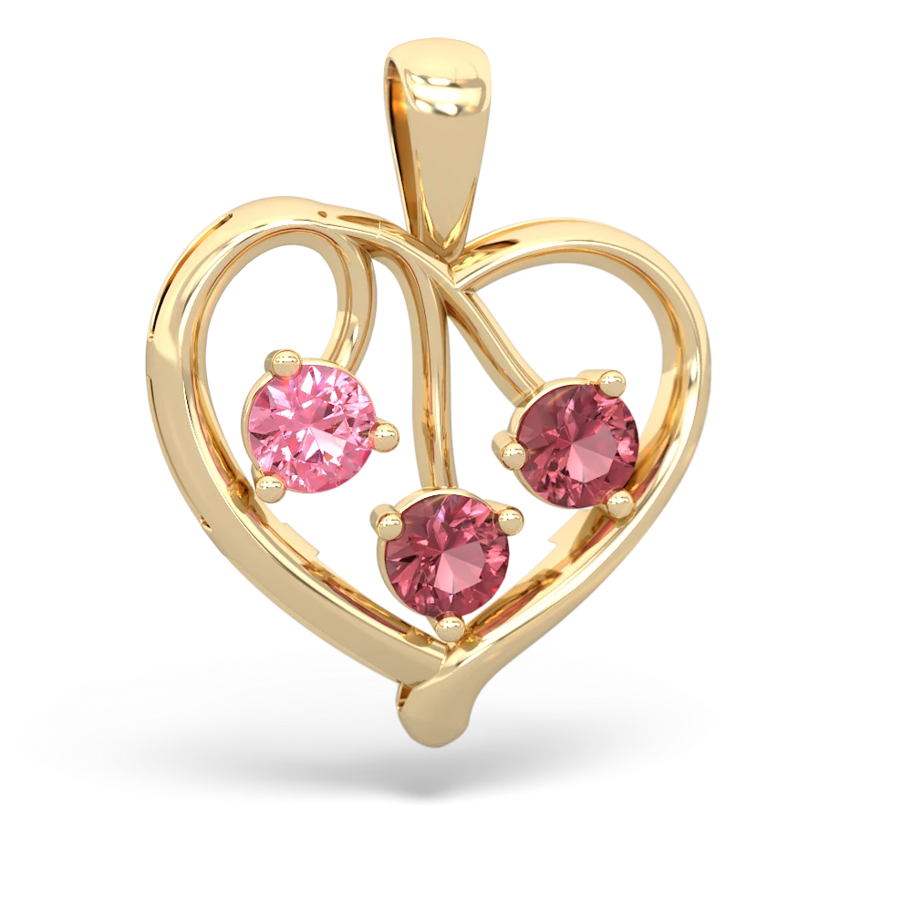 Lab Pink Sapphire Glowing Heart 14K Yellow Gold pendant P2233