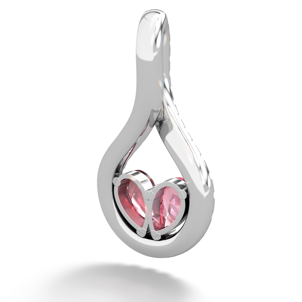 Lab Pink Sapphire Pave Twist 'One Heart' 14K White Gold pendant P5360