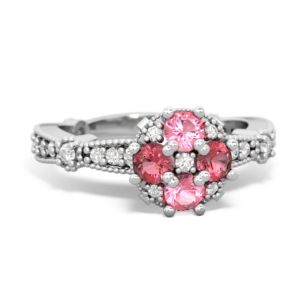 Lab Pink Sapphire Sparkling Tiara Cluster 14K White Gold ring R26293RD