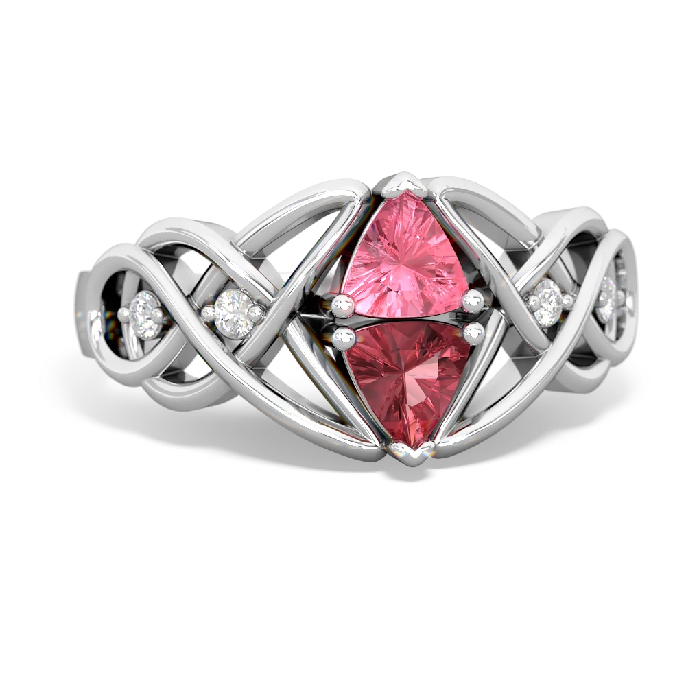 Lab Pink Sapphire Keepsake Celtic Knot 14K White Gold ring R5300