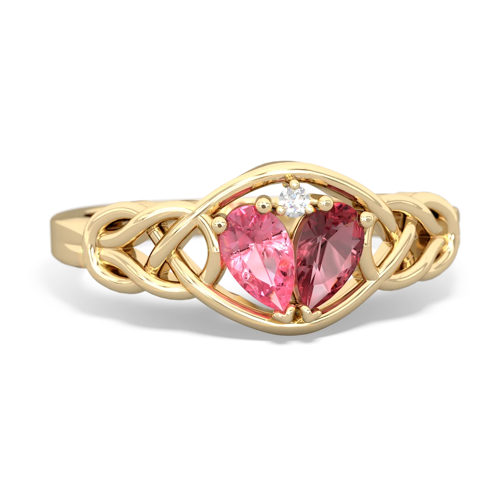 Lab Pink Sapphire Celtic Love Knot 14K Yellow Gold ring R5420