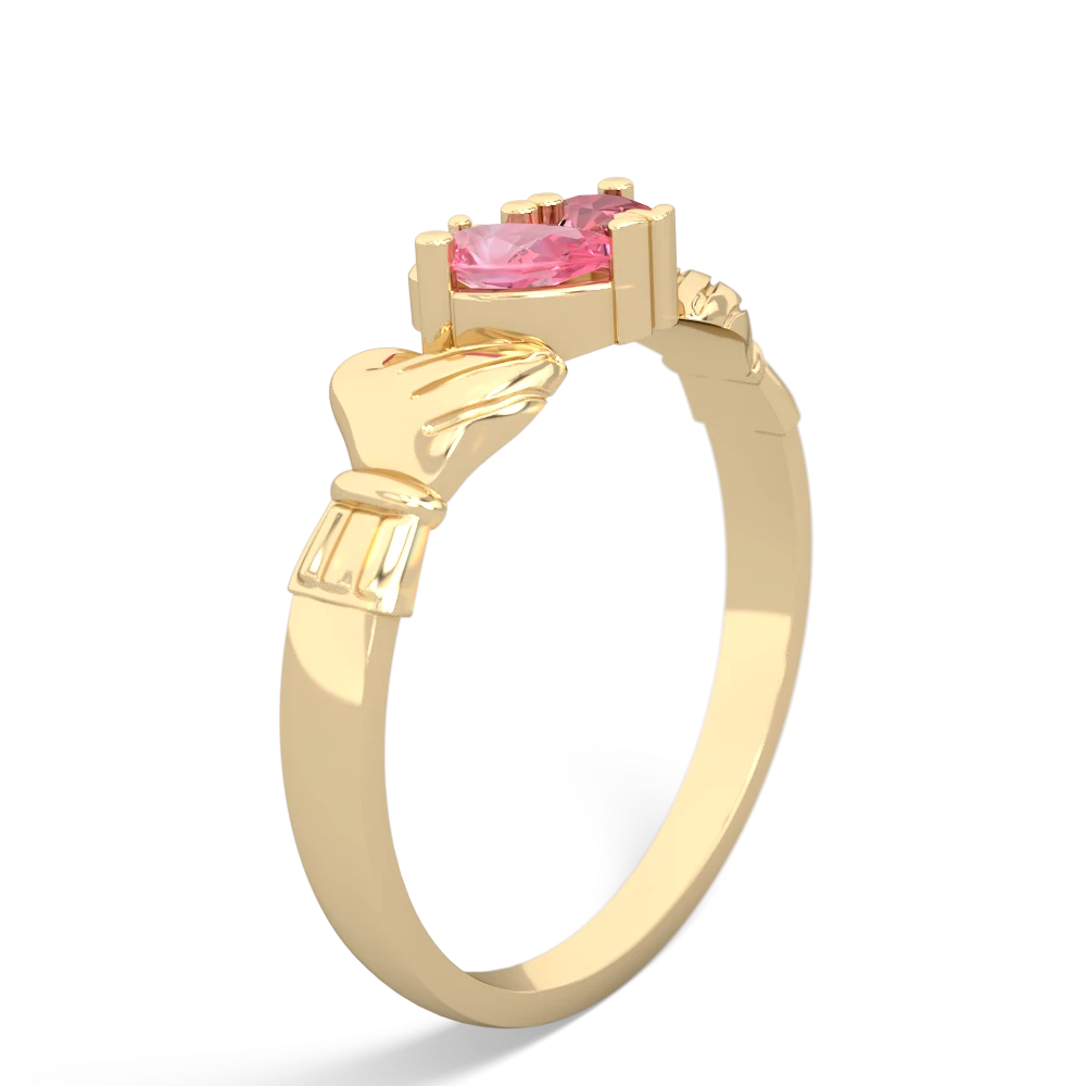 Lab Pink Sapphire 'Our Heart' Claddagh 14K Yellow Gold ring R2388