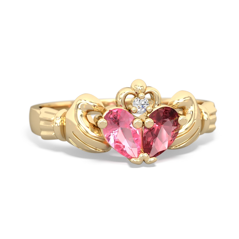 Lab Pink Sapphire 'Our Heart' Claddagh 14K Yellow Gold ring R2388