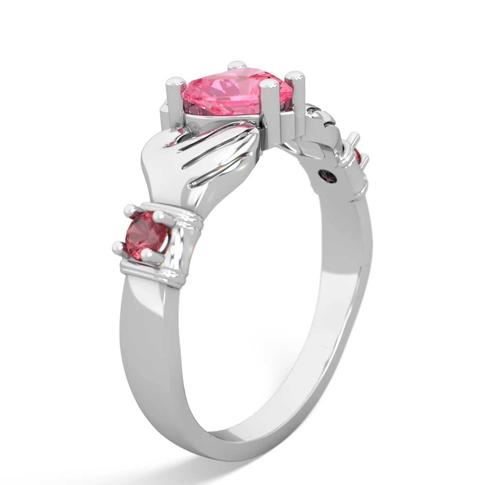 Lab Pink Sapphire Claddagh Keepsake 14K White Gold ring R5245