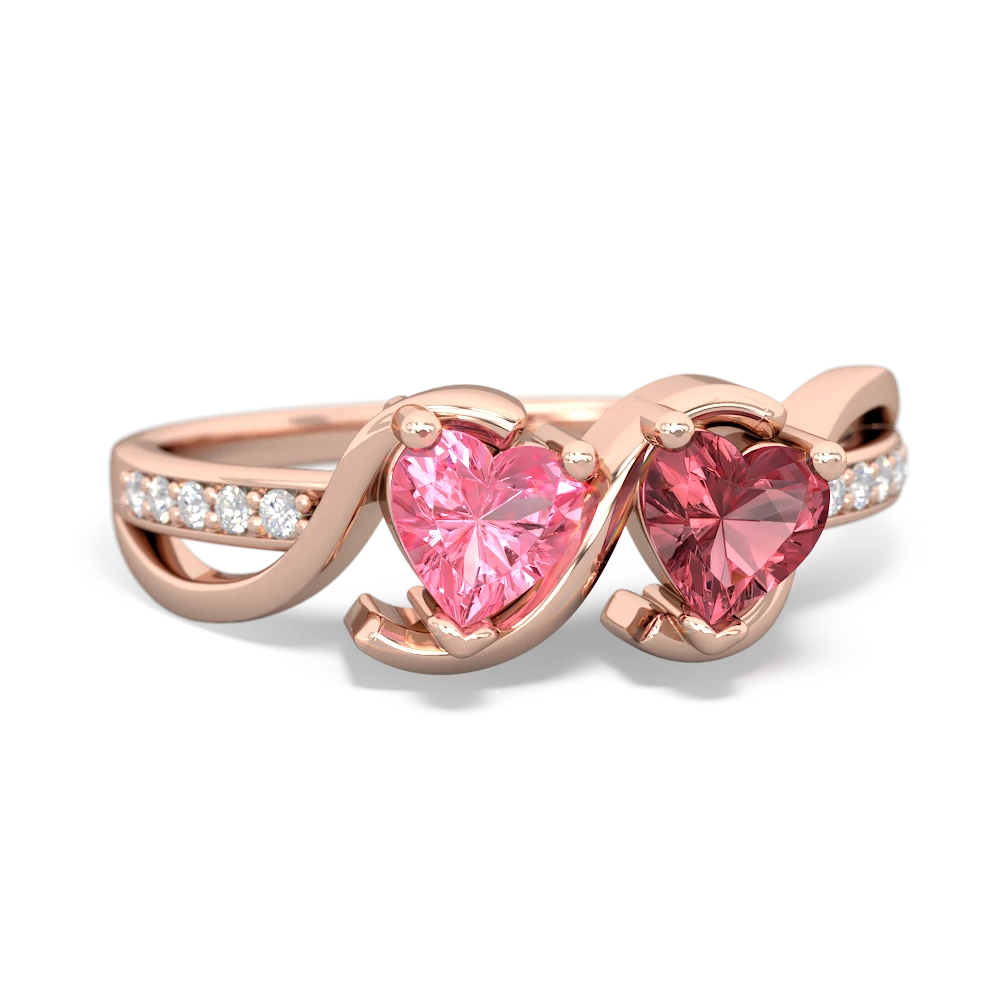 Lab Pink Sapphire Side By Side 14K Rose Gold ring R3090