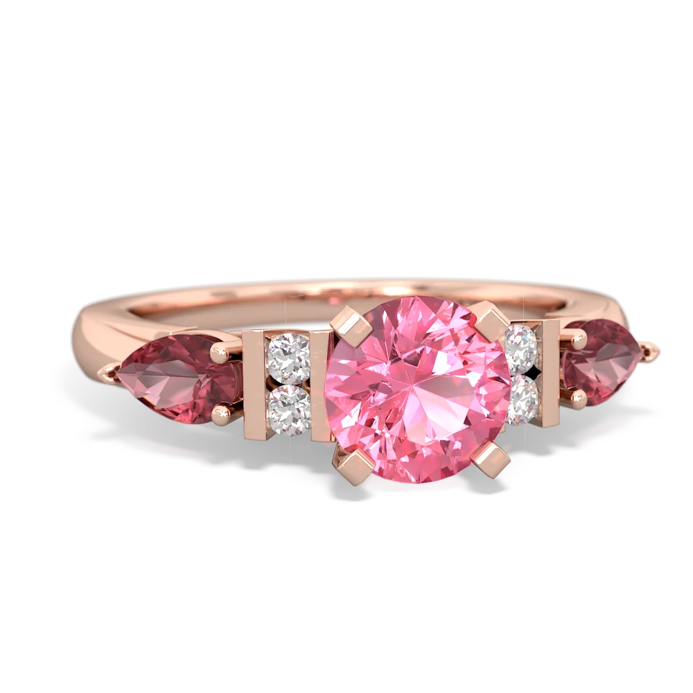 Lab Pink Sapphire 6Mm Round Eternal Embrace Engagement 14K Rose Gold ring R2005