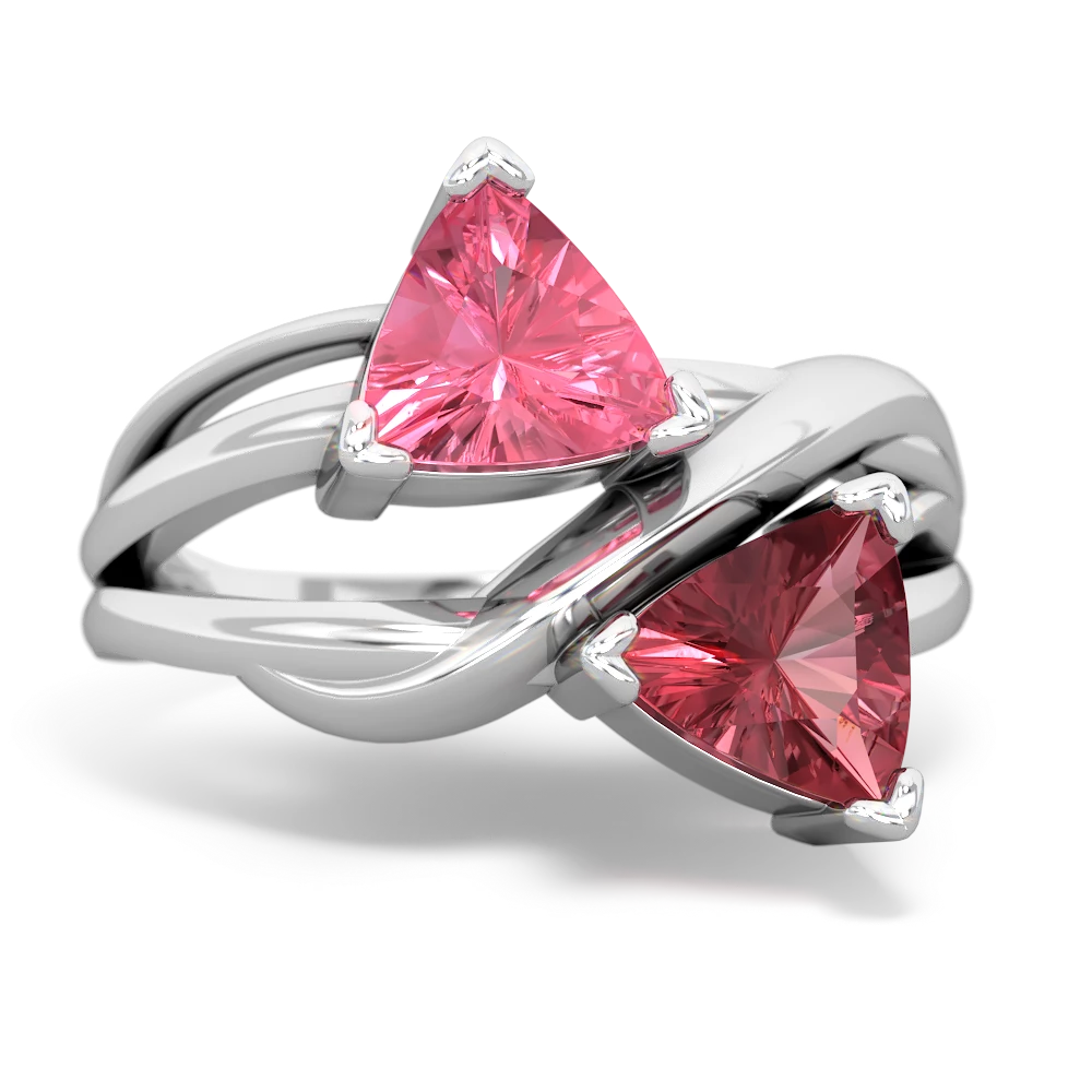 Lab Pink Sapphire Split Band Swirl 14K White Gold ring R2341