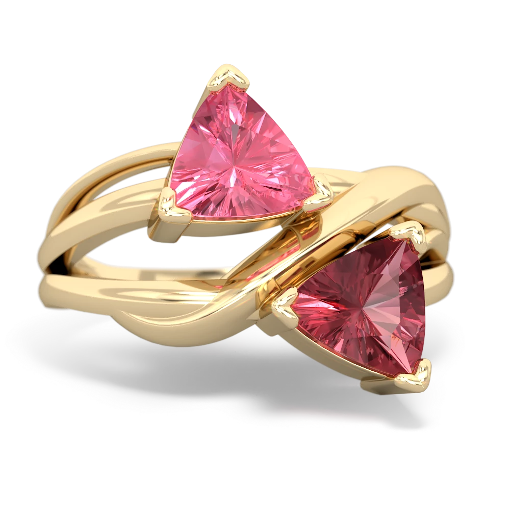 Lab Pink Sapphire Split Band Swirl 14K Yellow Gold ring R2341