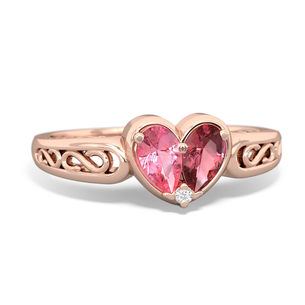 Lab Pink Sapphire Filligree 'One Heart' 14K Rose Gold ring R5070