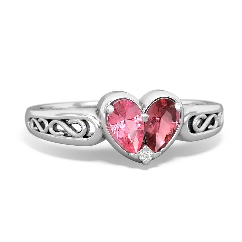 Lab Pink Sapphire Filligree 'One Heart' 14K White Gold ring R5070