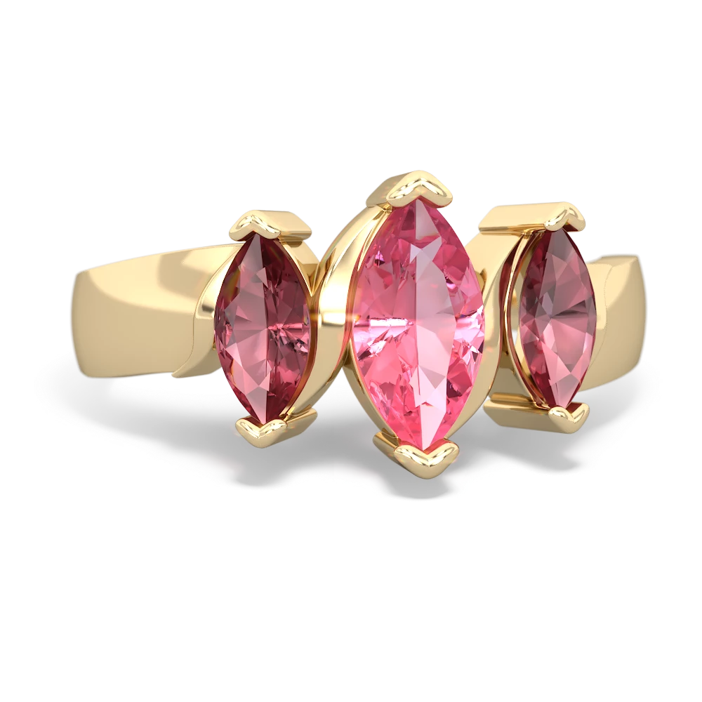 Lab Pink Sapphire Three Peeks 14K Yellow Gold ring R2433