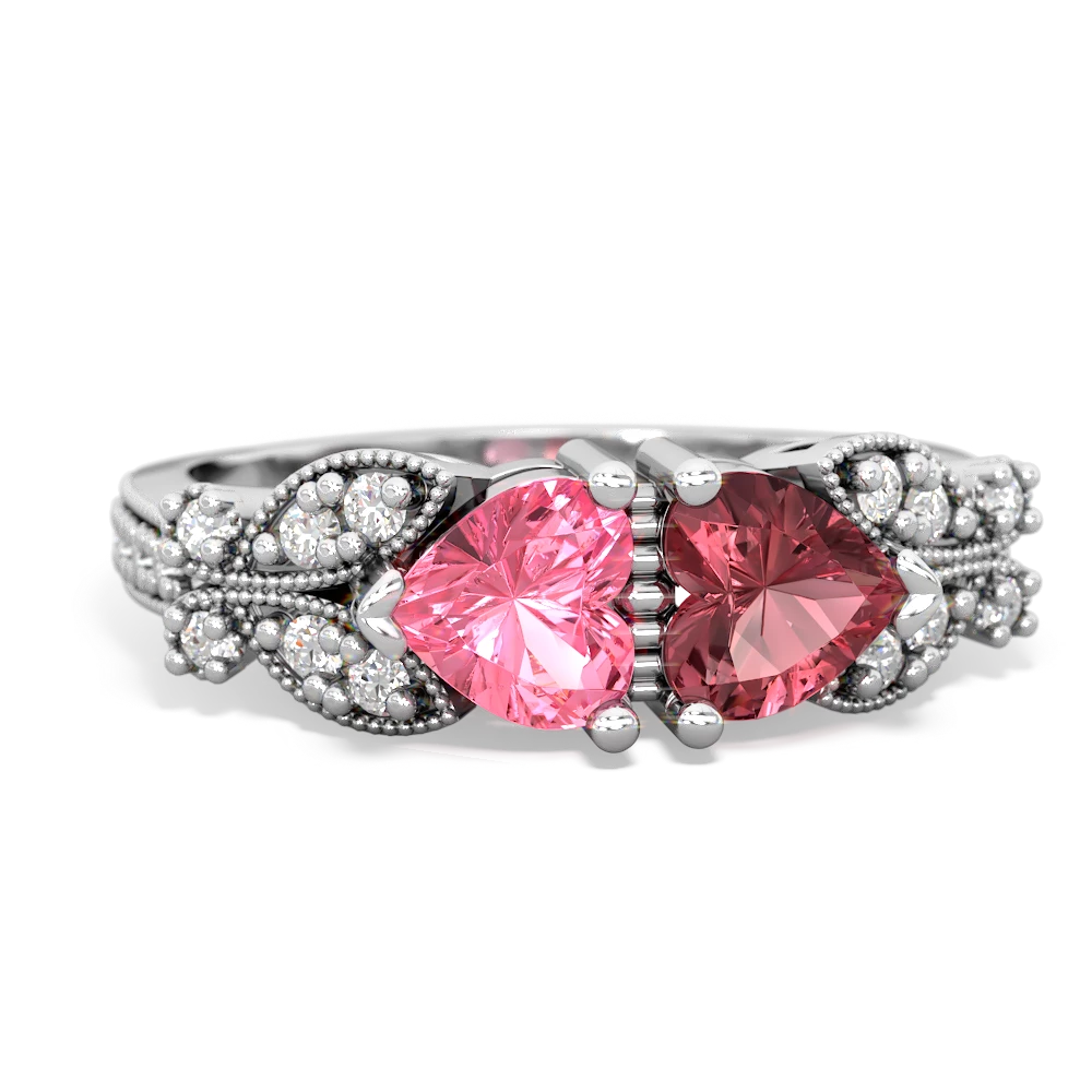 Lab Pink Sapphire Diamond Butterflies 14K White Gold ring R5601