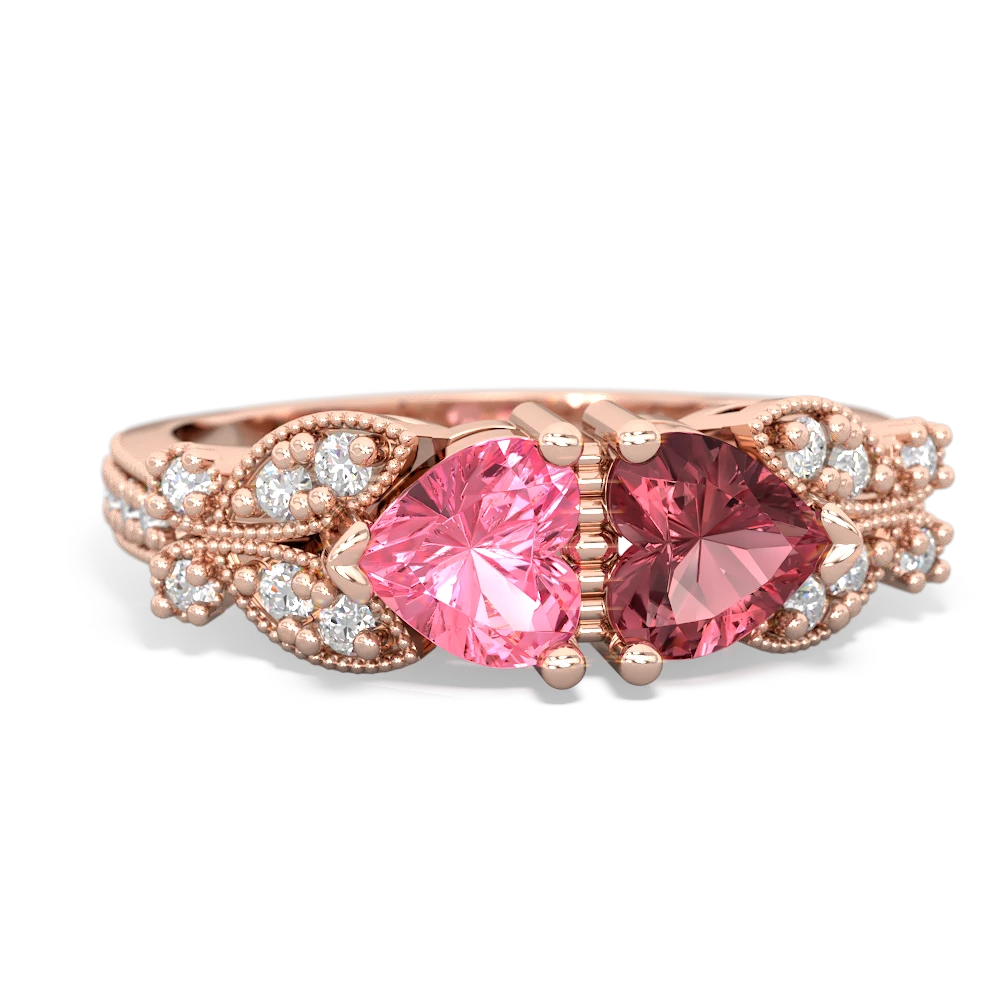 Lab Pink Sapphire Diamond Butterflies 14K Rose Gold ring R5601