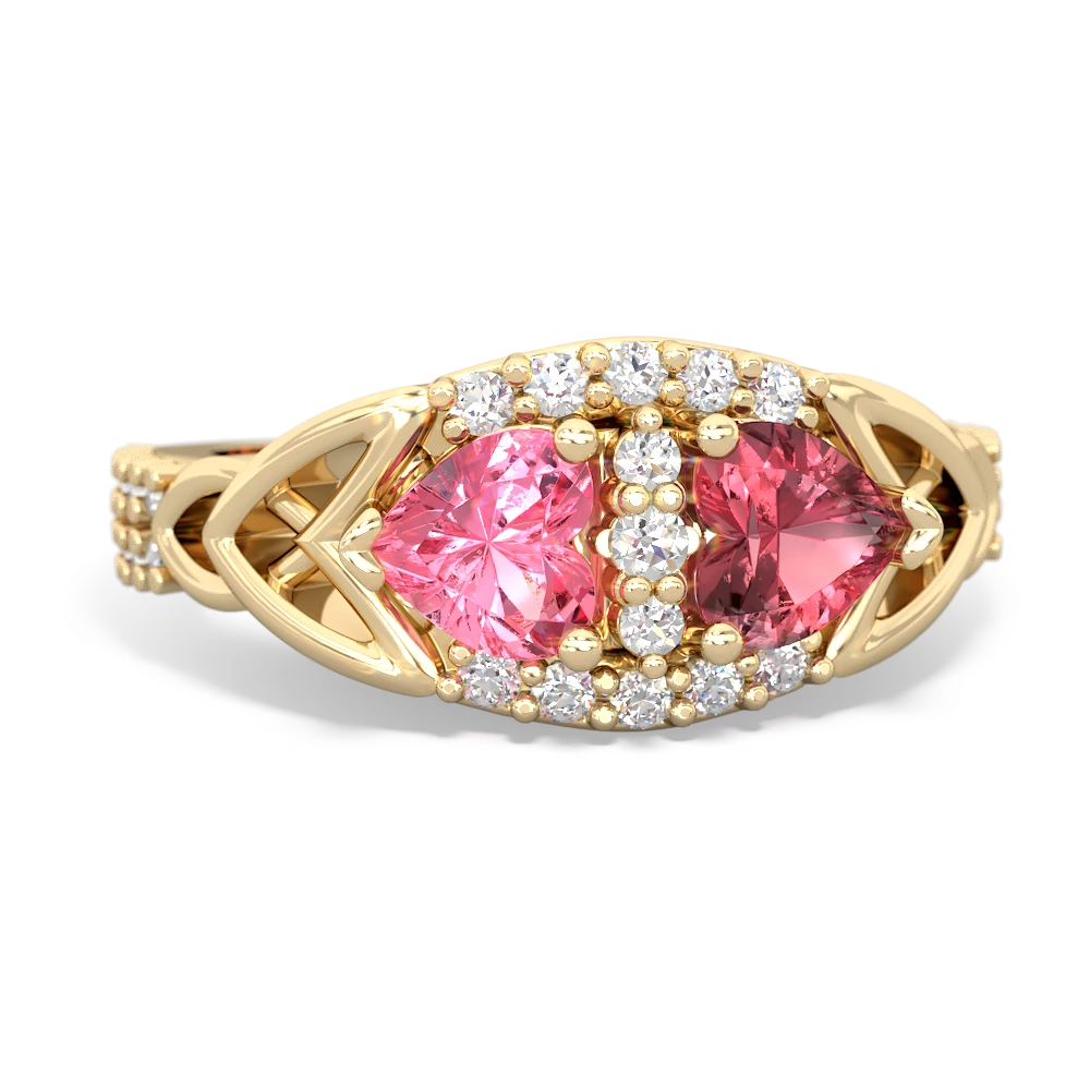 Lab Pink Sapphire Sparkling Celtic Knot 14K Yellow Gold ring R2645