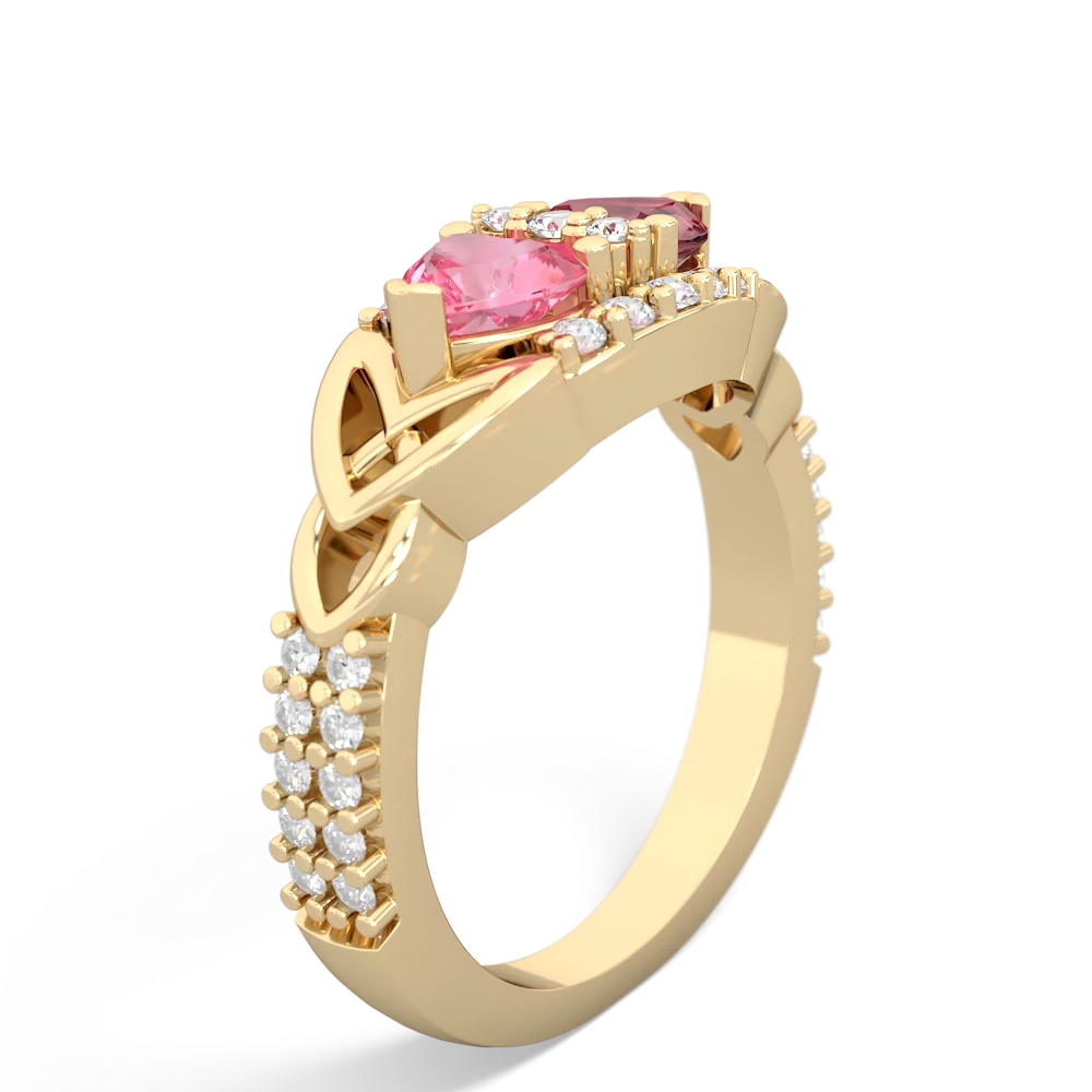 Lab Pink Sapphire Sparkling Celtic Knot 14K Yellow Gold ring R2645