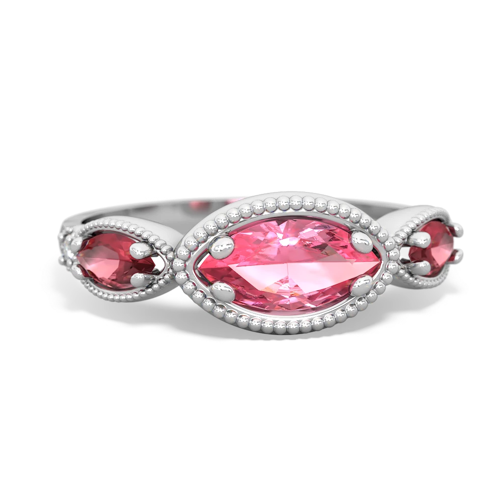 Lab Pink Sapphire Milgrain Marquise 14K White Gold ring R5700