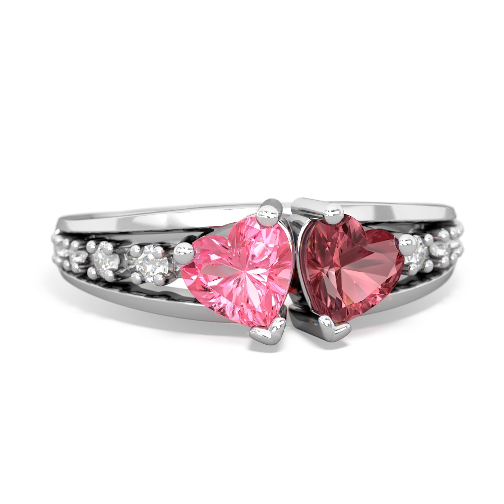 Lab Pink Sapphire Heart To Heart 14K White Gold ring R3342