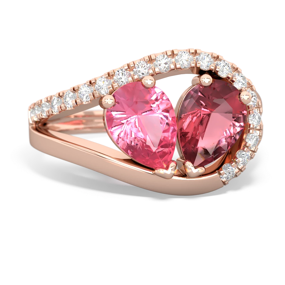 Lab Pink Sapphire Nestled Heart Keepsake 14K Rose Gold ring R5650