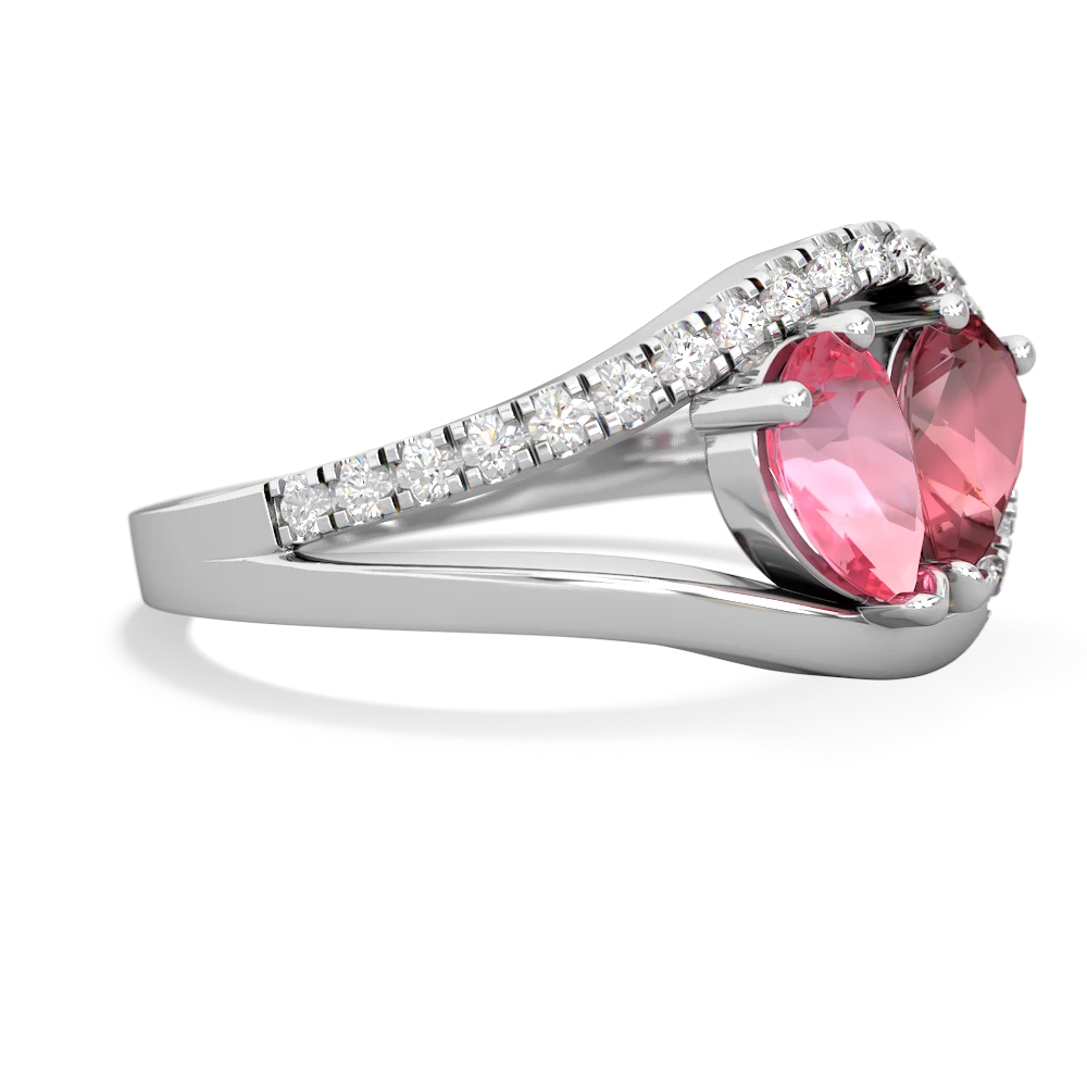 Lab Pink Sapphire Nestled Heart Keepsake 14K White Gold ring R5650