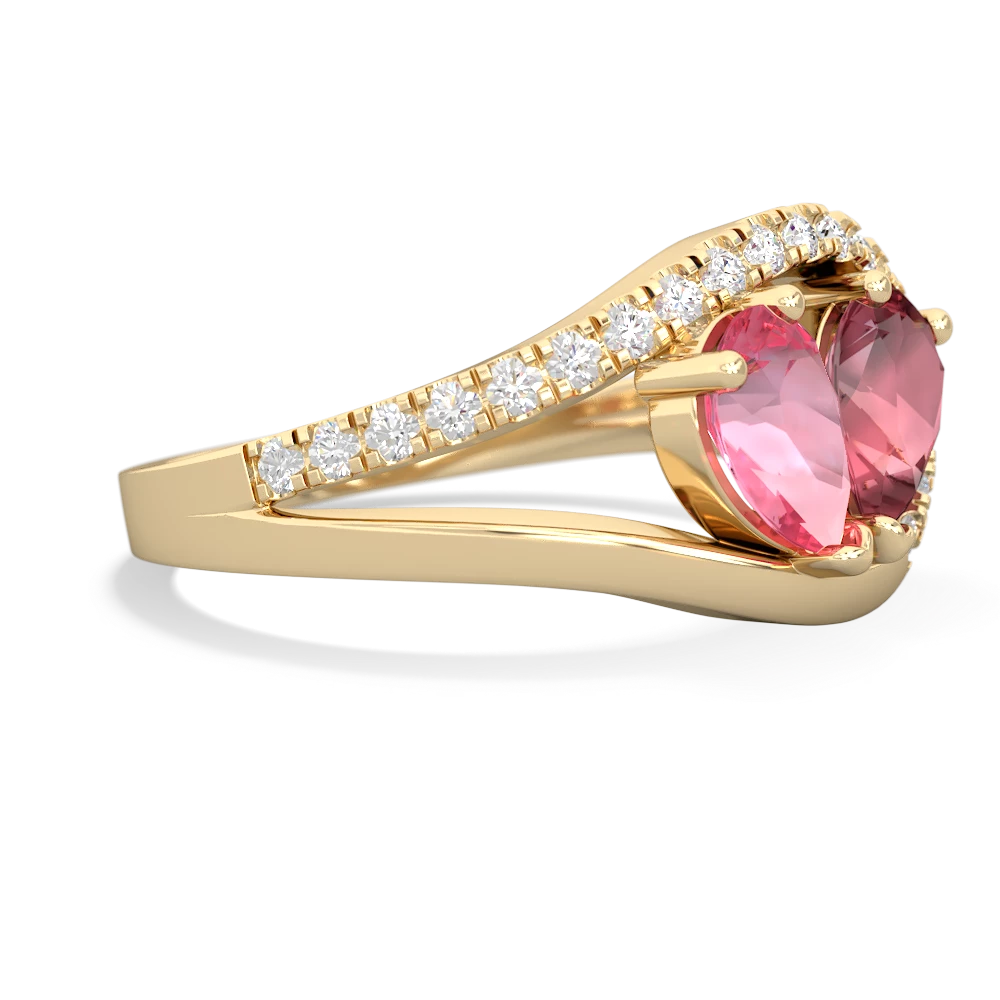 Lab Pink Sapphire Nestled Heart Keepsake 14K Yellow Gold ring R5650