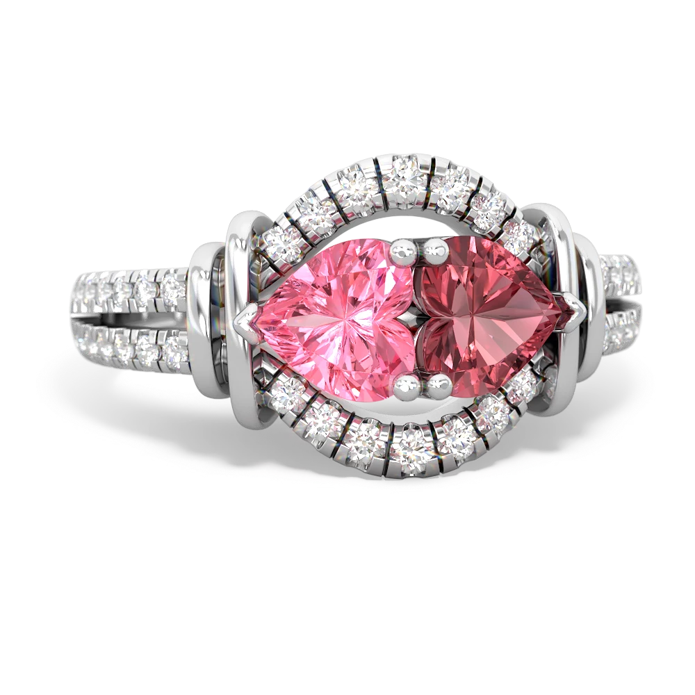 Lab Pink Sapphire Art-Deco Keepsake 14K White Gold ring R5630