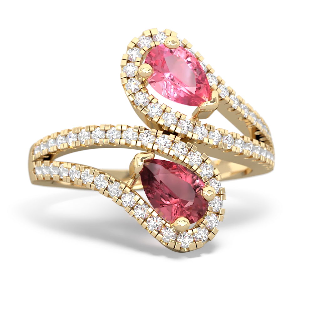 Lab Pink Sapphire Diamond Dazzler 14K Yellow Gold ring R3000