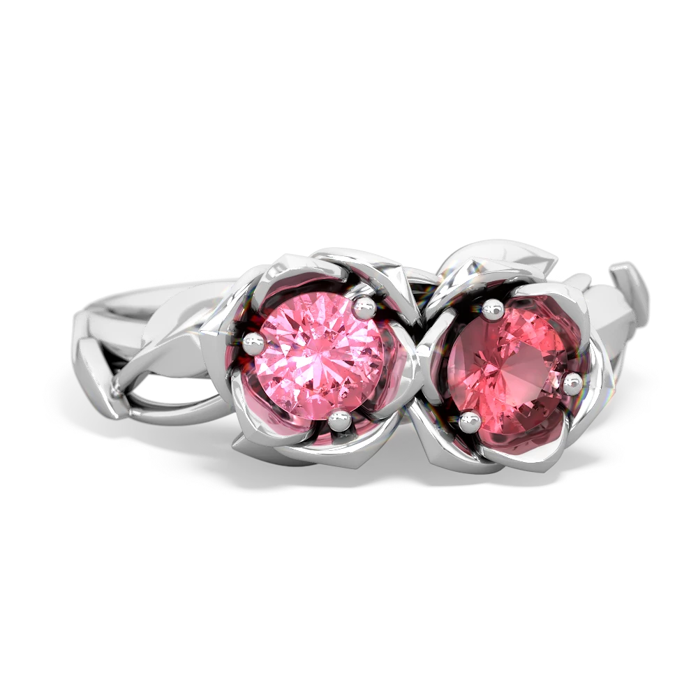 Lab Pink Sapphire Rose Garden 14K White Gold ring R5510