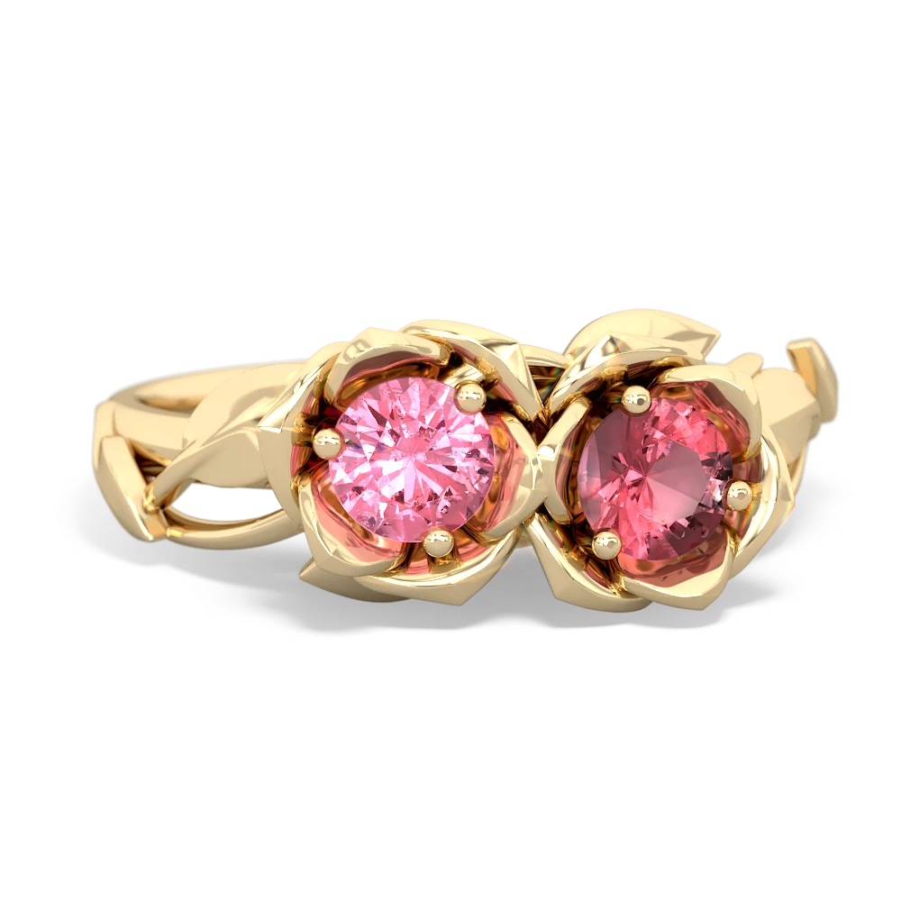 Lab Pink Sapphire Rose Garden 14K Yellow Gold ring R5510