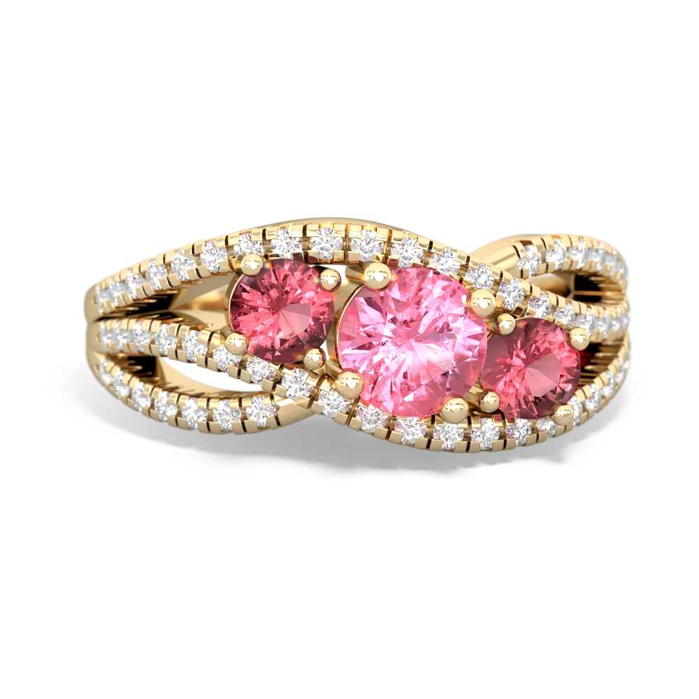 Lab Pink Sapphire Three Stone Aurora 14K Yellow Gold ring R3080