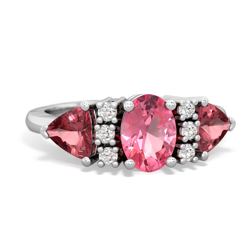 Lab Pink Sapphire Antique Style Three Stone 14K White Gold ring R2186