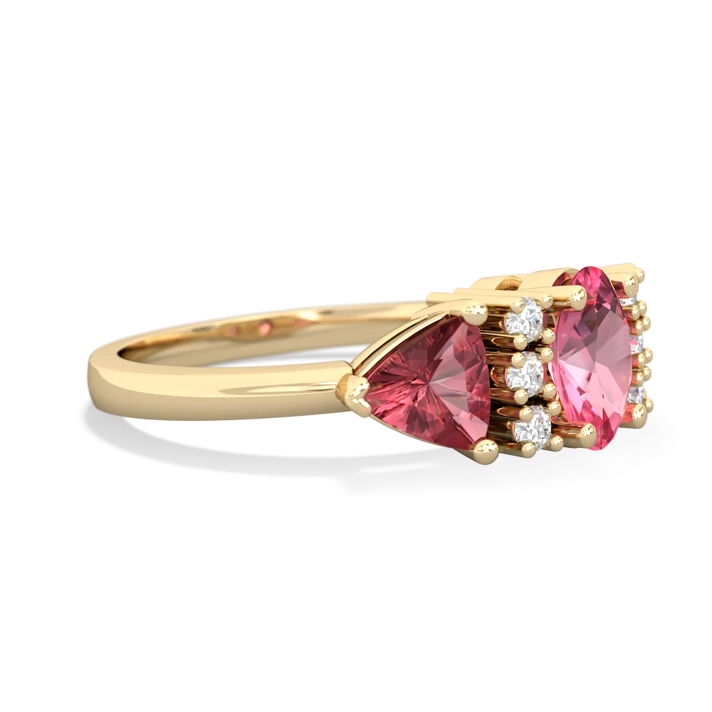 Lab Pink Sapphire Antique Style Three Stone 14K Yellow Gold ring R2186