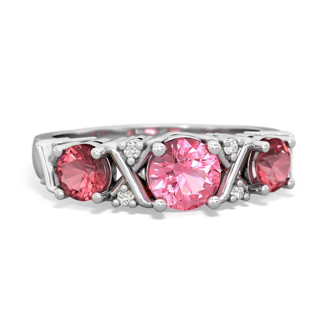 Lab Pink Sapphire Hugs And Kisses 14K White Gold ring R5016