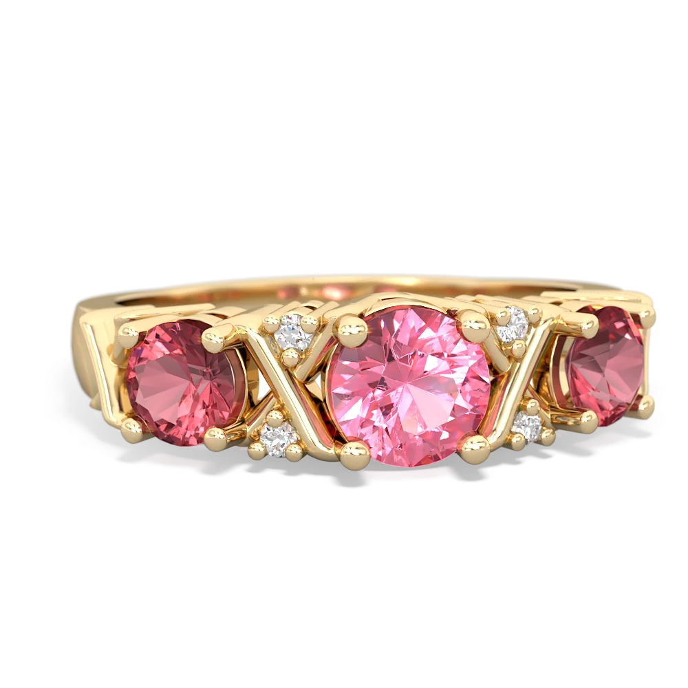 Lab Pink Sapphire Hugs And Kisses 14K Yellow Gold ring R5016