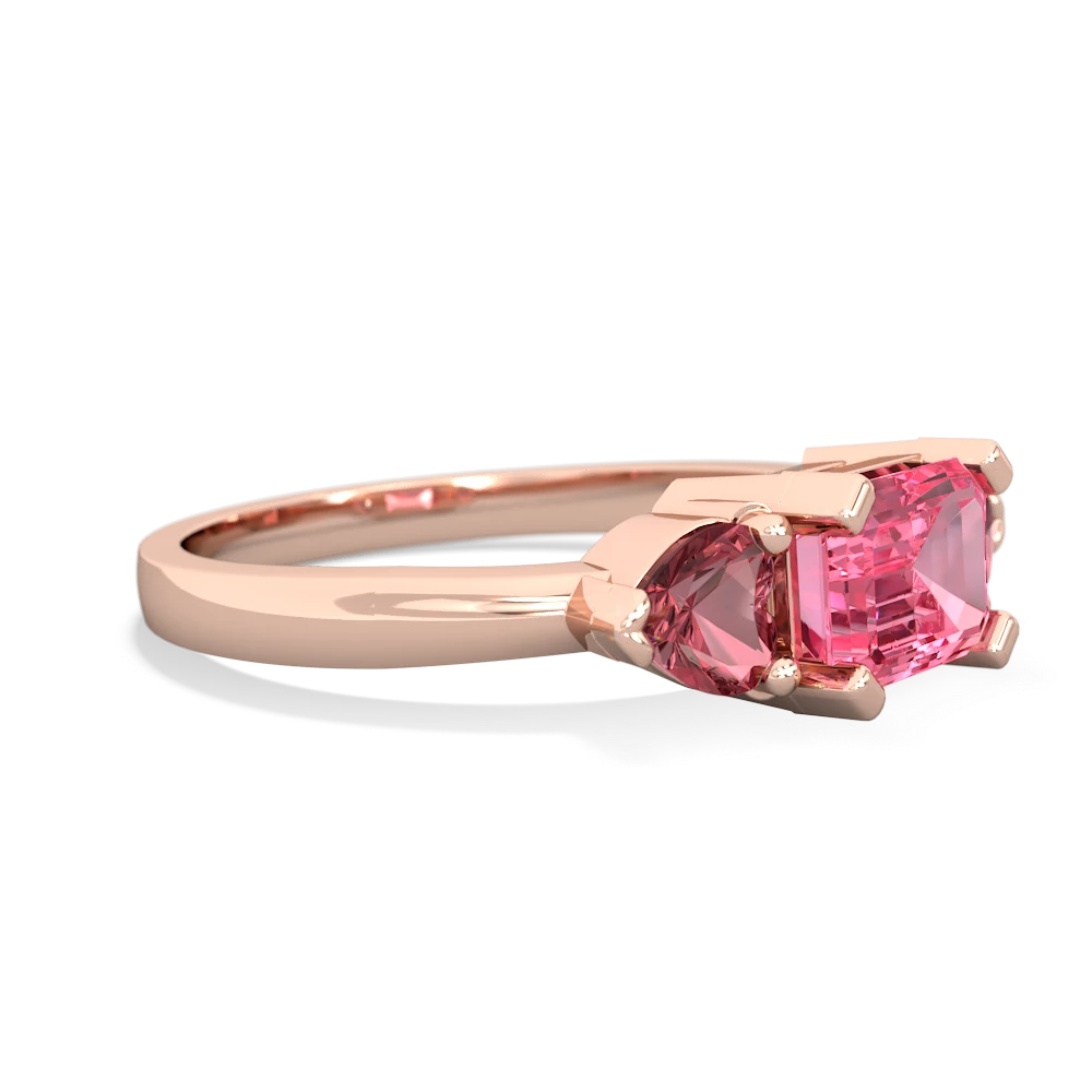 Lab Pink Sapphire Three Stone 14K Rose Gold ring R5235