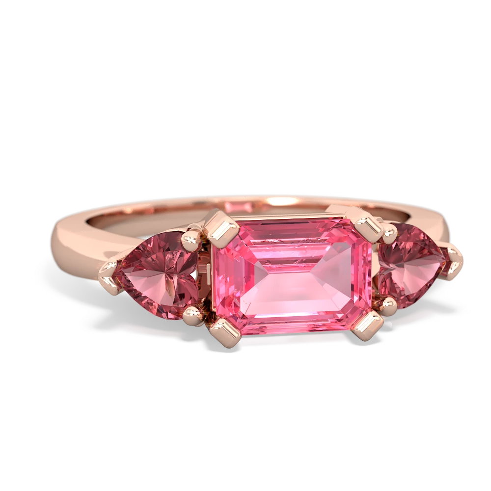 Lab Pink Sapphire Three Stone 14K Rose Gold ring R5235