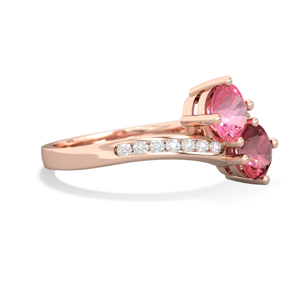 Lab Pink Sapphire Channel Set Two Stone 14K Rose Gold ring R5303