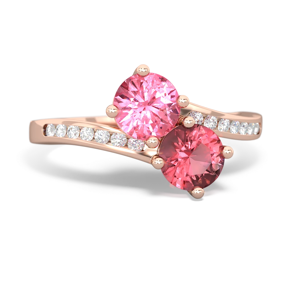 Lab Pink Sapphire Channel Set Two Stone 14K Rose Gold ring R5303