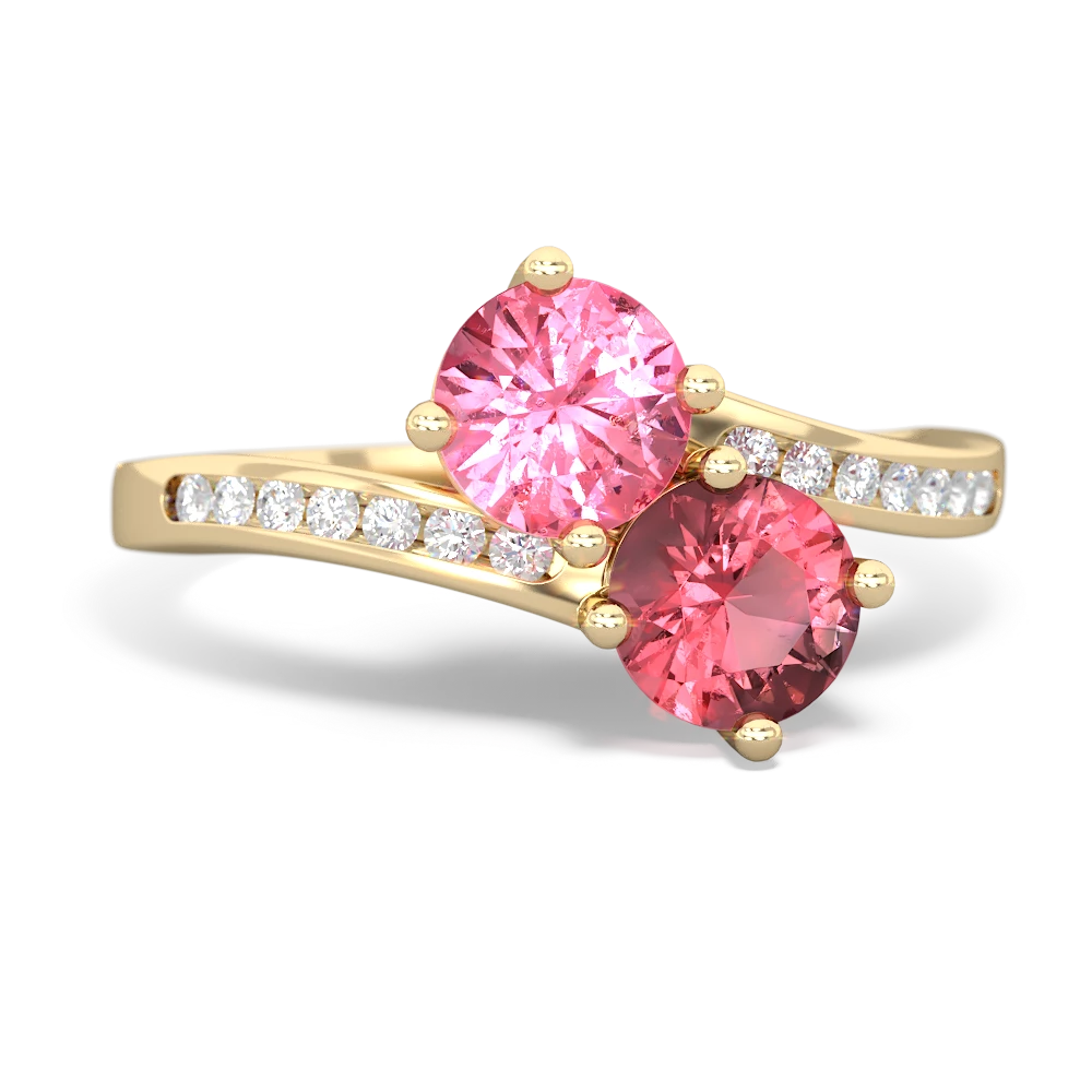 Lab Pink Sapphire Channel Set Two Stone 14K Yellow Gold ring R5303