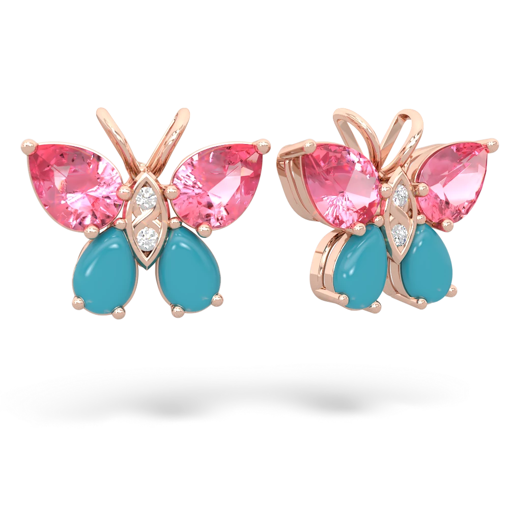 Lab Pink Sapphire Butterfly 14K Rose Gold earrings E2215