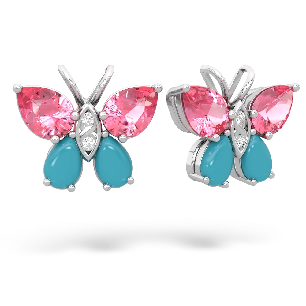 Lab Pink Sapphire Butterfly 14K White Gold earrings E2215