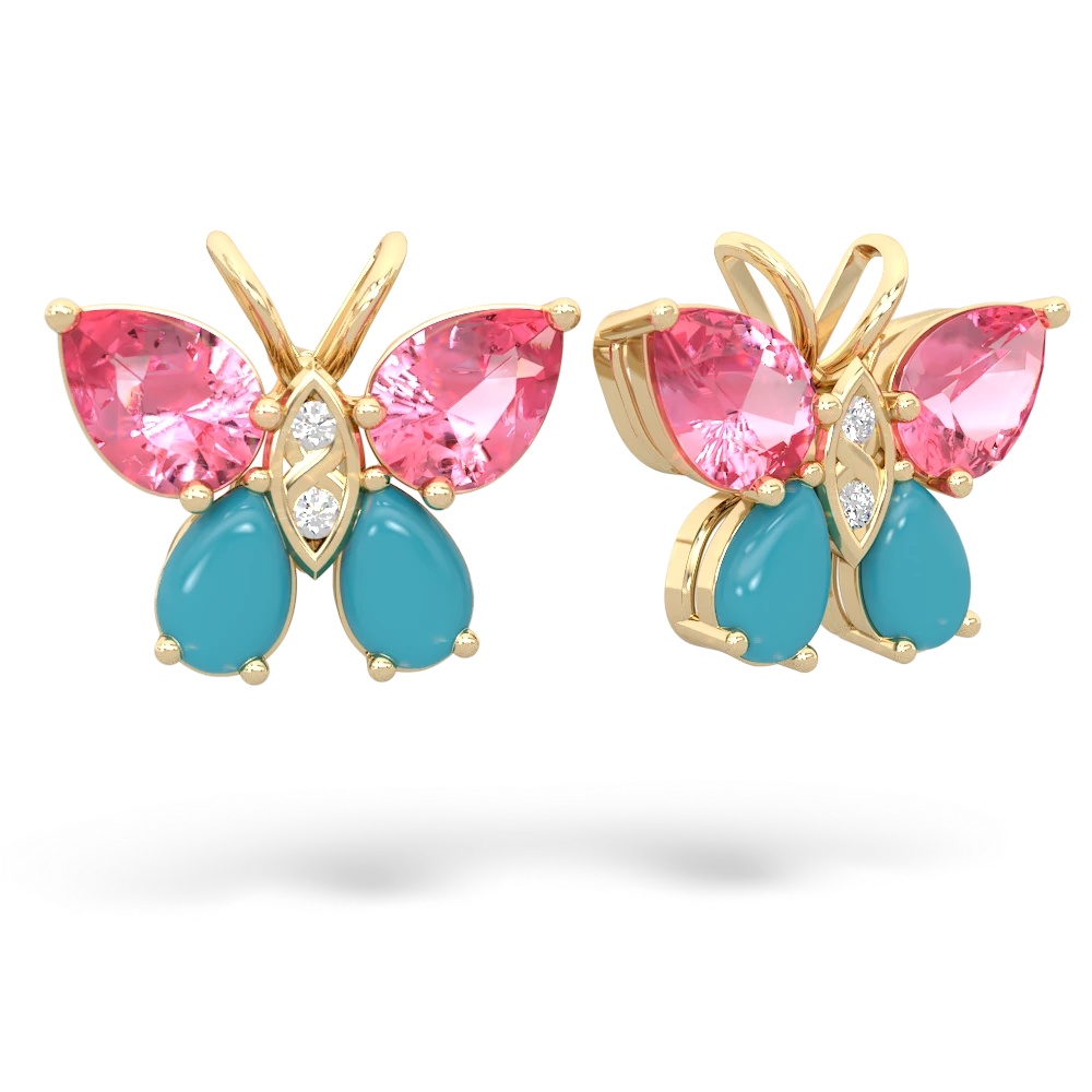 Lab Pink Sapphire Butterfly 14K Yellow Gold earrings E2215