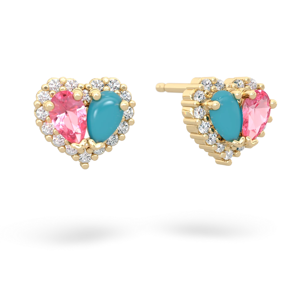 Lab Pink Sapphire Halo 14K Yellow Gold earrings E7008