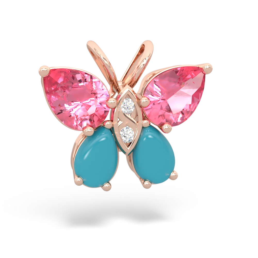 Lab Pink Sapphire Butterfly 14K Rose Gold pendant P2215