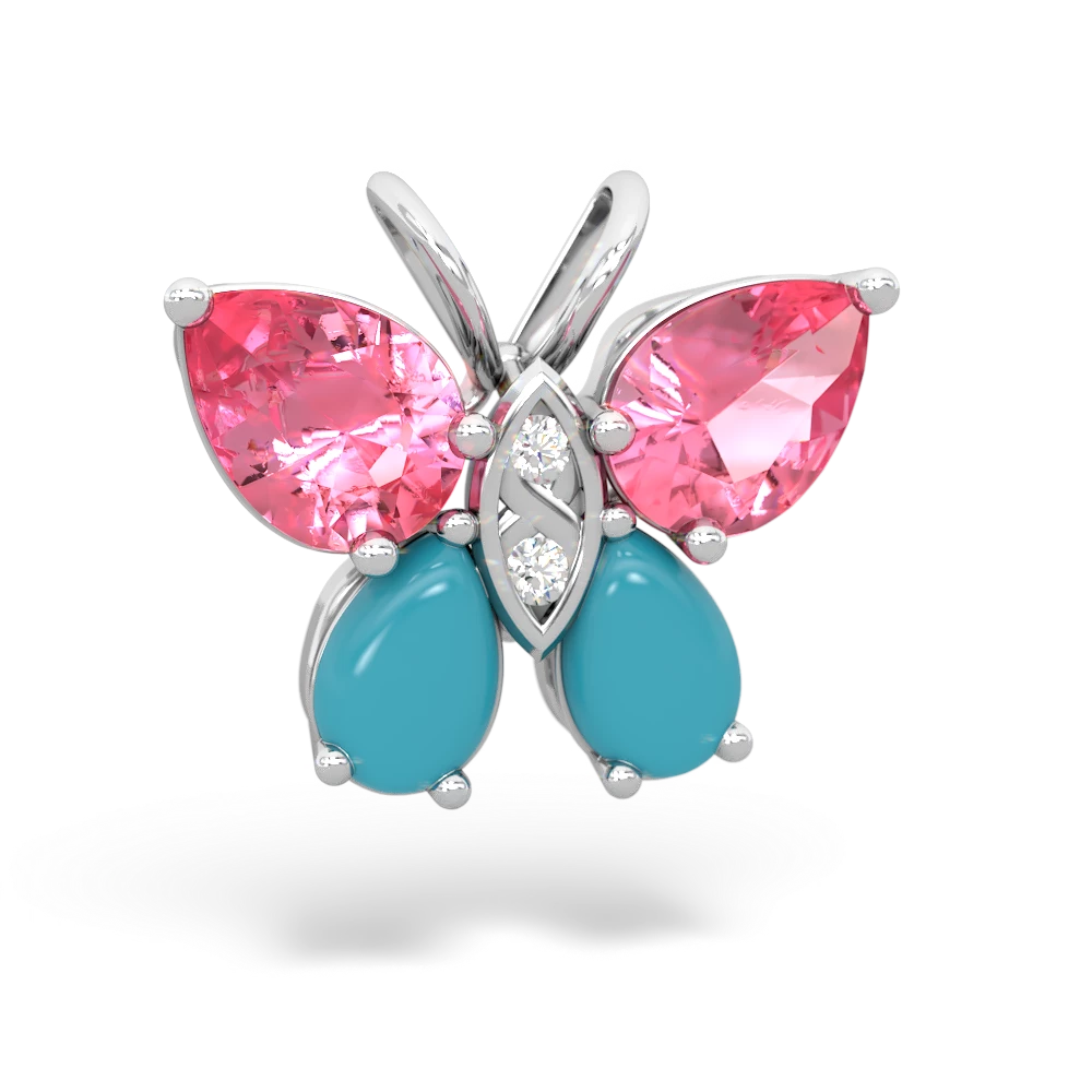 Lab Pink Sapphire Butterfly 14K White Gold pendant P2215