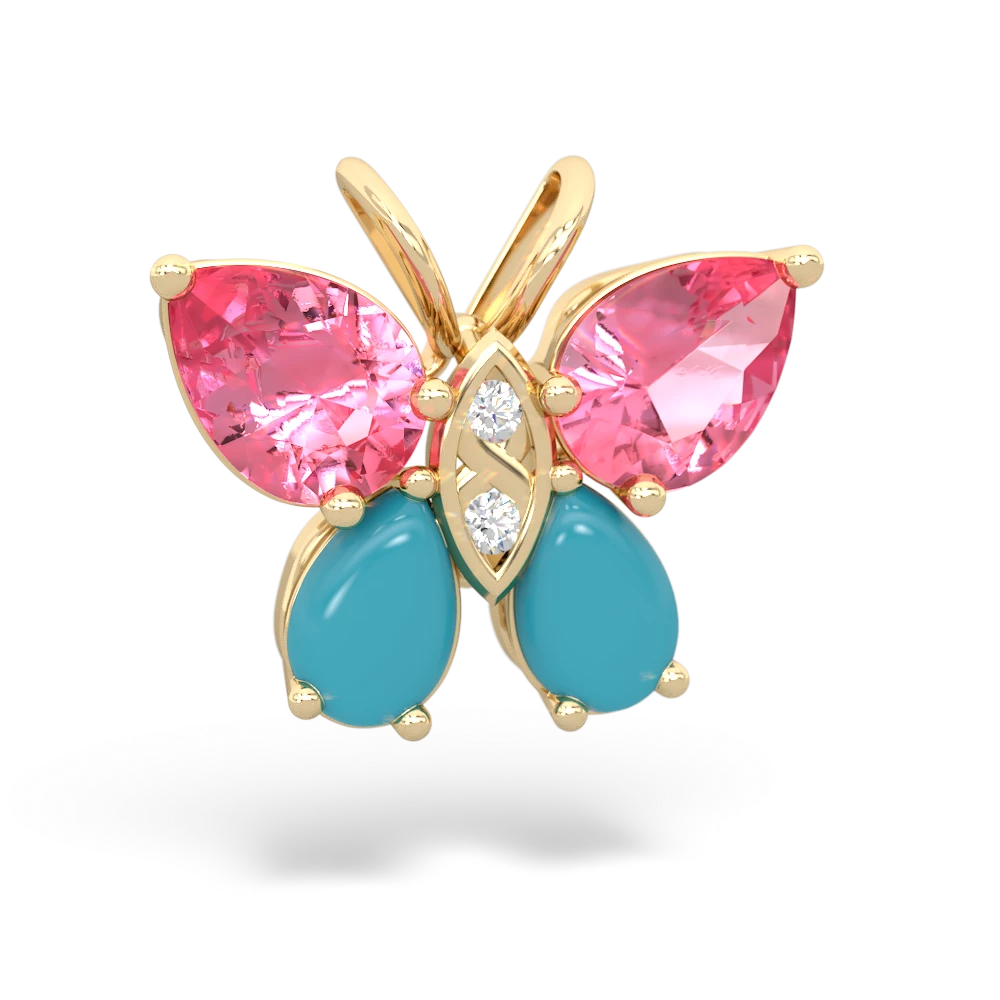 Lab Pink Sapphire Butterfly 14K Yellow Gold pendant P2215