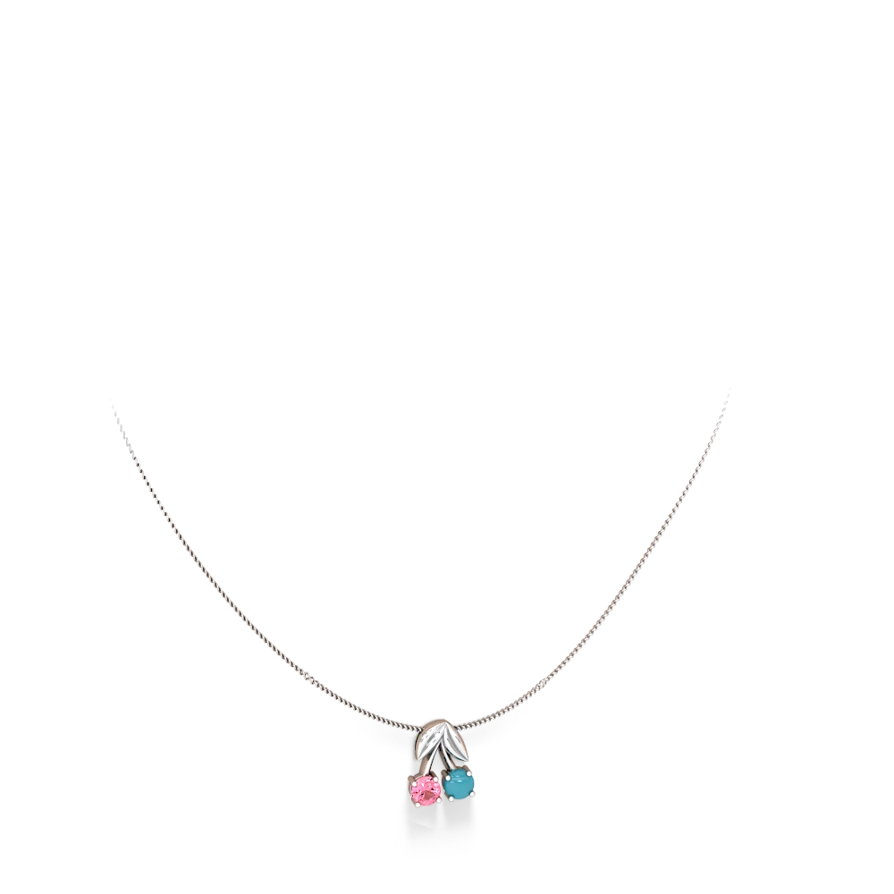 Lab Pink Sapphire Sweet Cherries 14K White Gold pendant P7001