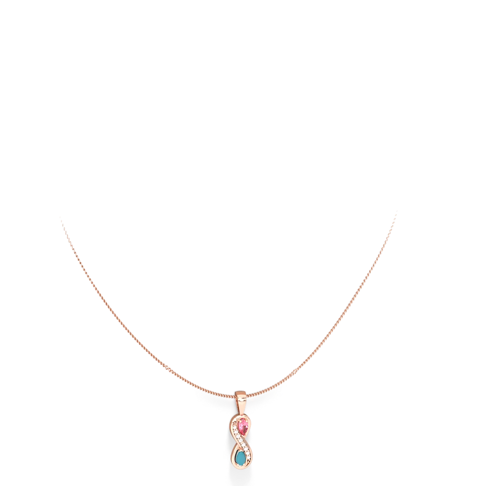 Lab Pink Sapphire Diamond Infinity 14K Rose Gold pendant P5390