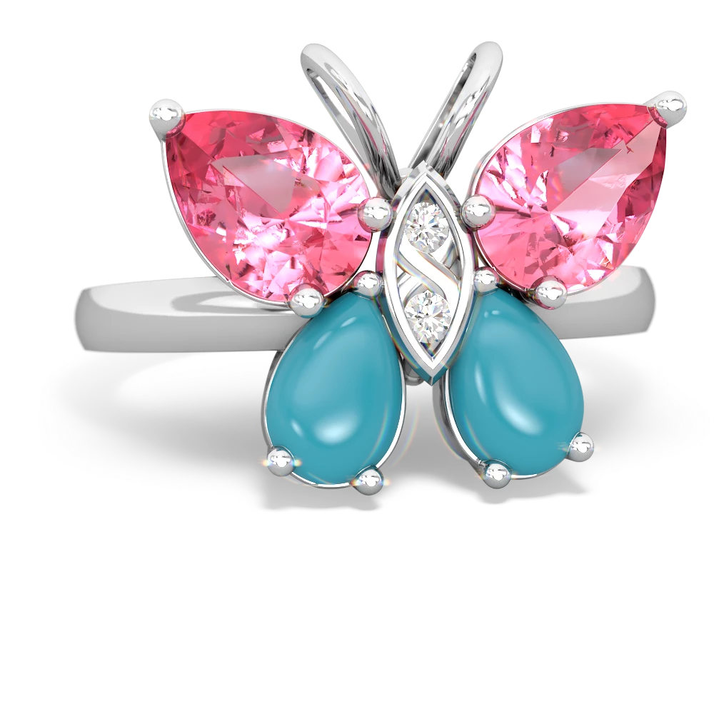 Lab Pink Sapphire Butterfly 14K White Gold ring R2215