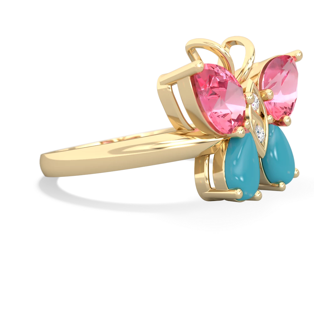 Lab Pink Sapphire Butterfly 14K Yellow Gold ring R2215