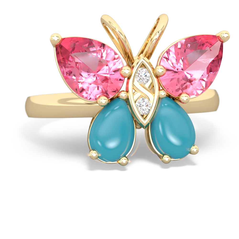 Lab Pink Sapphire Butterfly 14K Yellow Gold ring R2215